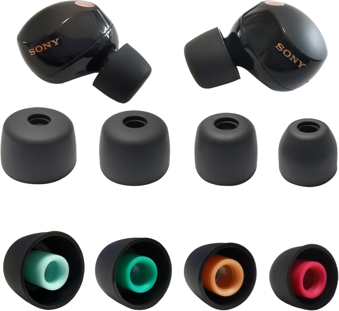 Luckvan Soft Silicone Ear Tips for Sony WF-1000XM5 Earbuds Replacement Tips for Sony WF-1000XM4 WF-1000XM3, 4 Pairs Black, SNM501G