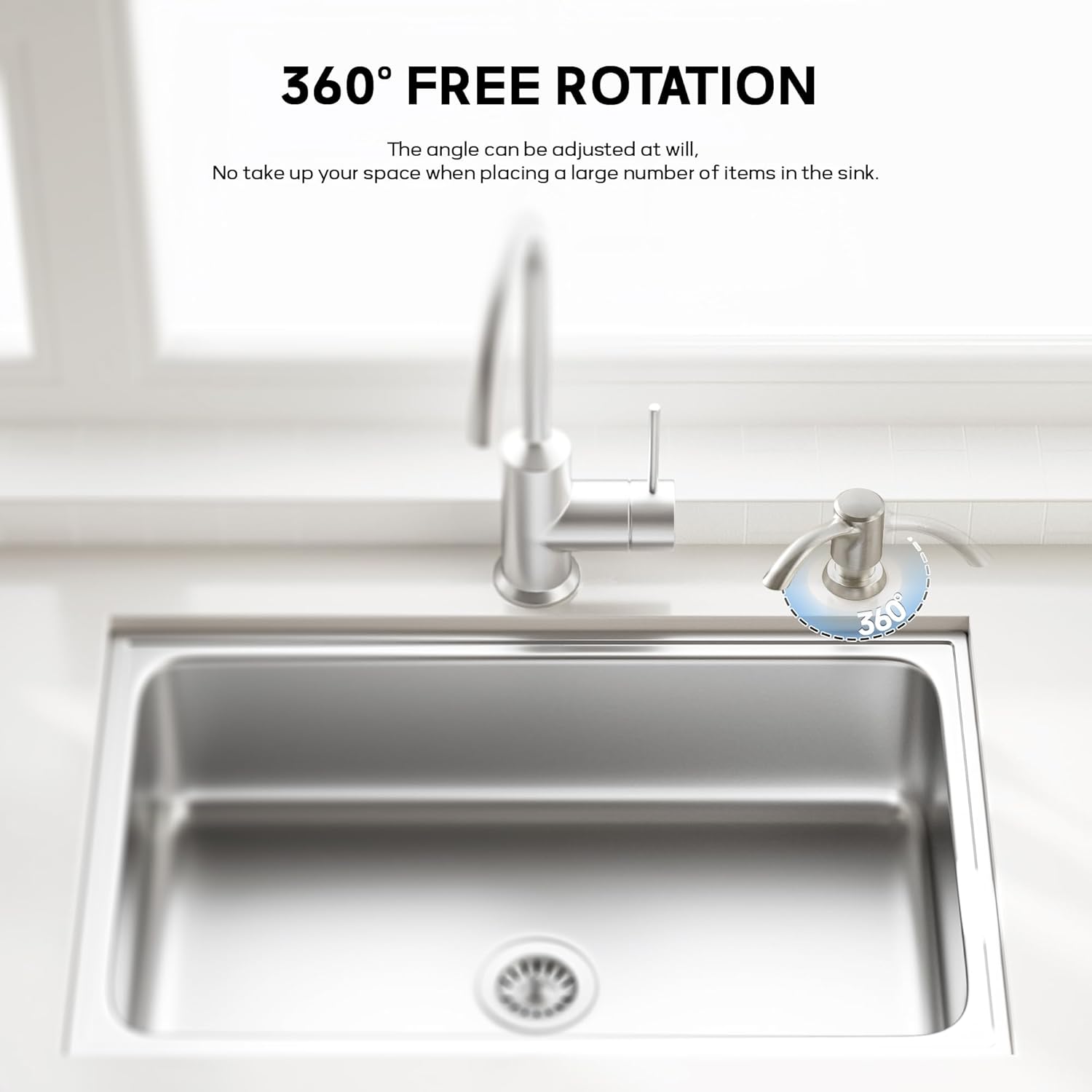 SAMODRA Built-in Kitchen Sink Soap Dispenser with Extension Tube Kit - Brushed Nickel Finish, Leak-Proof Design, No Top Refill Required (39" Tube) - Image 2