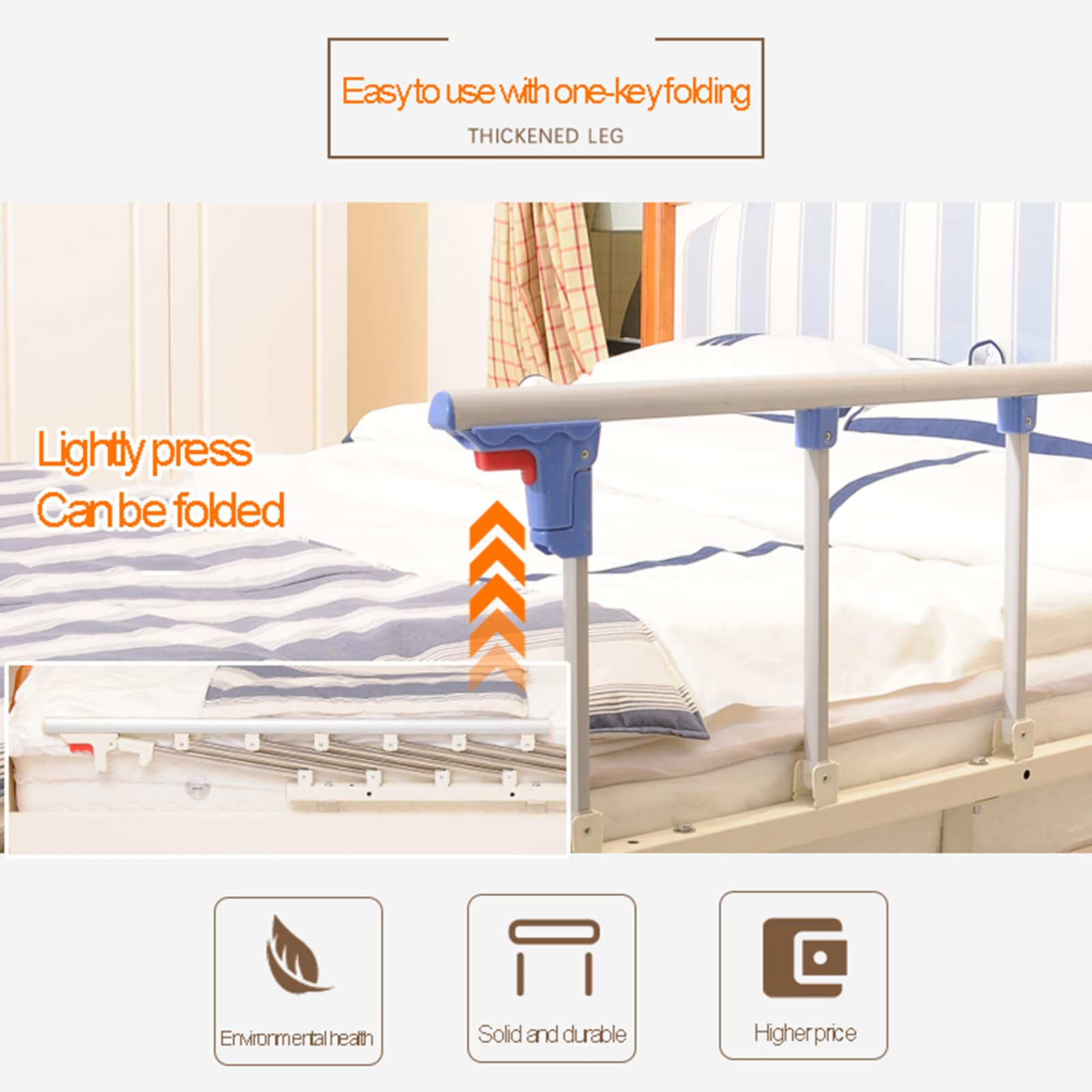Barandilla de Seguridad Plegable para Adultos, barandilla de Cama para Adultos Mayores, barandilla de Cama Ajustable y Plegable, Barra de Apoyo para cabecera de Hospital, protecció
