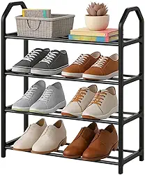 Sapateira Vertical 4 Andares Compacta Organizador de Sapatos Multiuso Estrutura Reforçada Plástico PP e Tubos Ideal para Quartos Closets Corredores Lavanderias Armazenamento Calçados (Pretaa)