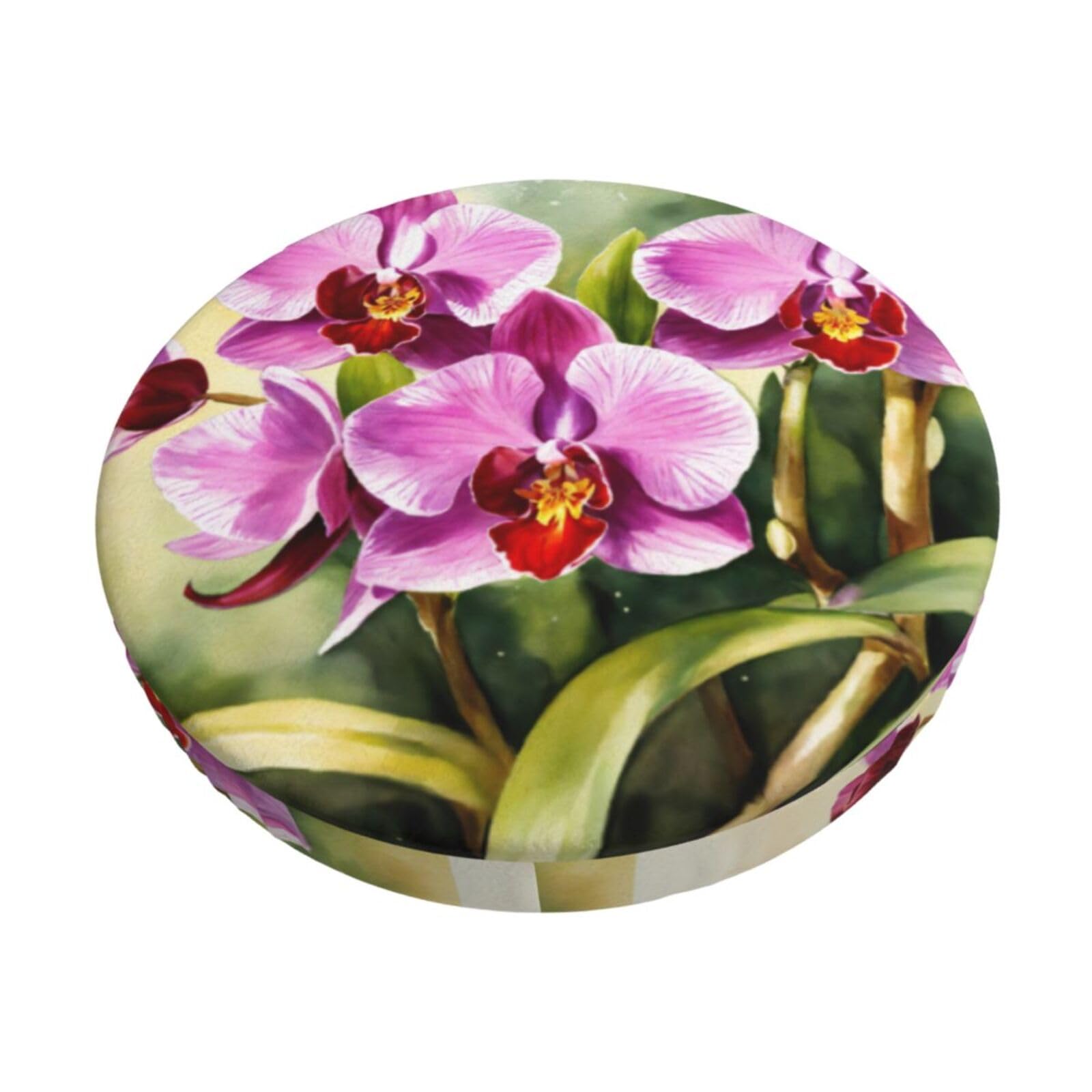 GUCHENP Orchid Print Round Bar Chair Cushion Cover,Washable Chair Protector For Indoor Home Furniture Decor