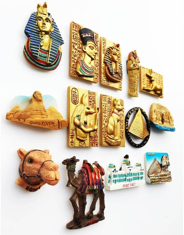 Miniatura 4 de Imán egipcio para nevera, recuerdo, recuerdo de viaje, esfinge, mito, reina, Anubis, camello, imanes de resina 3D para decoración del hogar,