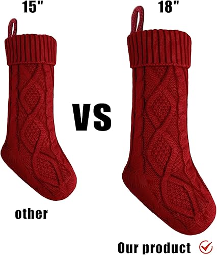 Miniatura 5 de FQZYLCH Paquete de 2 medias de Navidad, medias de Navidad grandes de punto trenzado de 18 pulgadas, medias de punto rojo y verde adecuadas para
