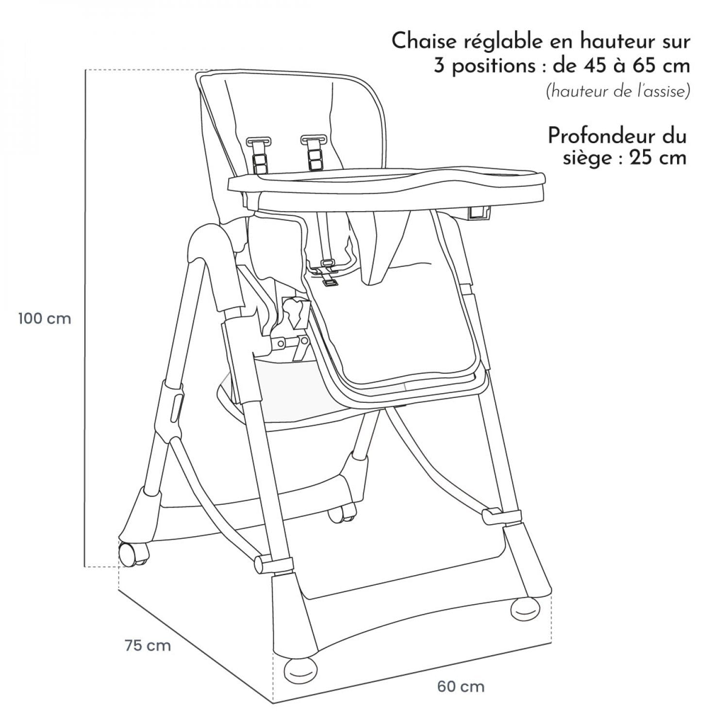 Monsieur Bébé - Chaise haute enfant pliable, réglable hauteur, dossier et tablette - Plusieurs coloris