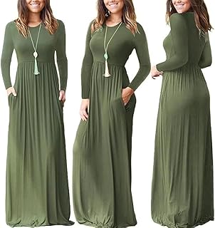 فستان نسائى طويل أخضر غامق قطن