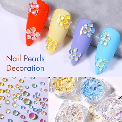 Mermaid Gradient Candy Colors Round Glass Crystal Beads 3D Nail Art Rhinestones Diy Flatback Acrylic Stones Decorations 4Boxs #TOP4