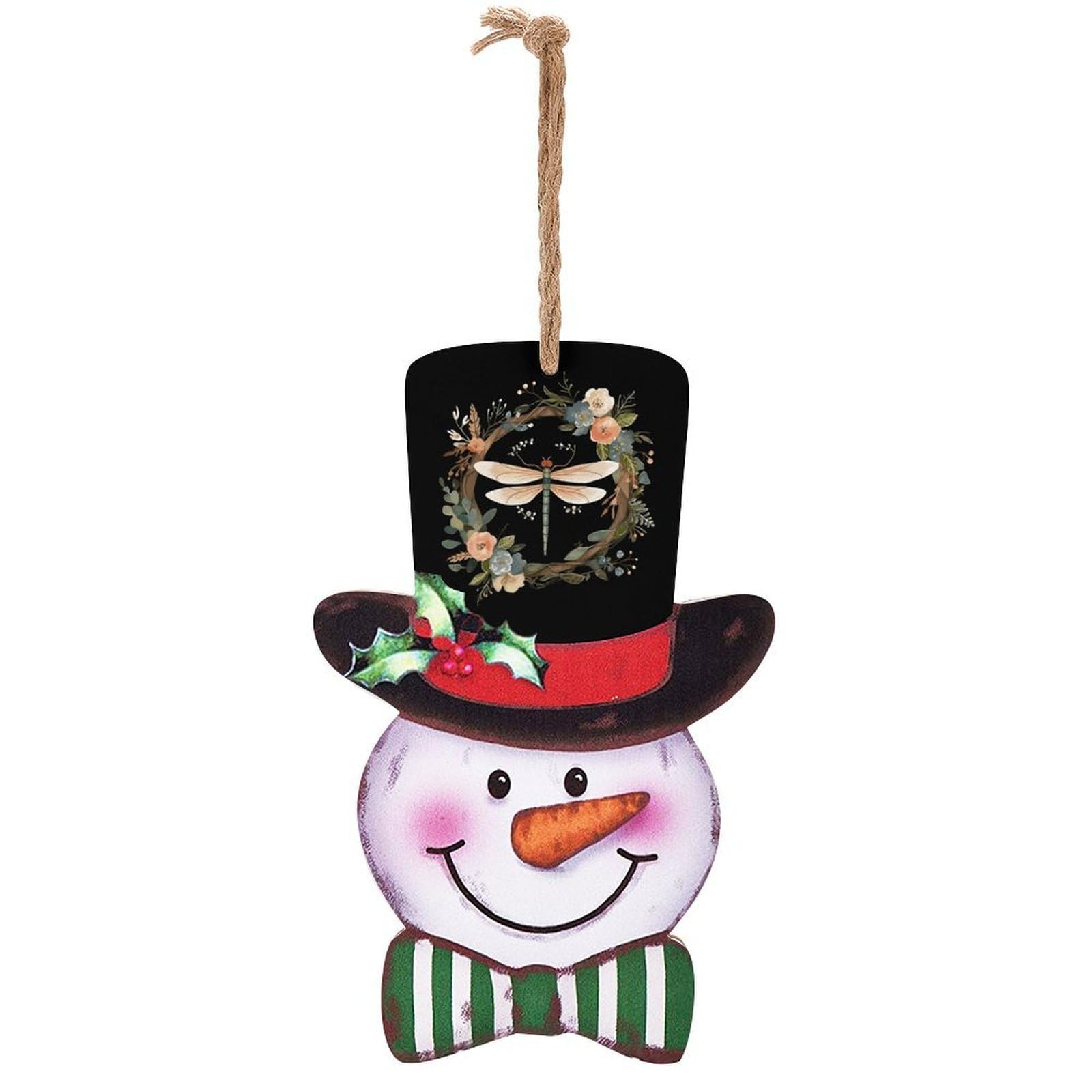 Image of Dragonfly in Wreath Snowman Decor Christmas Snowmans Hanging Decors Wooden Exquisite Holiday Decoration Sign for Home Window Wall Farmhouse Indoor Outdoo