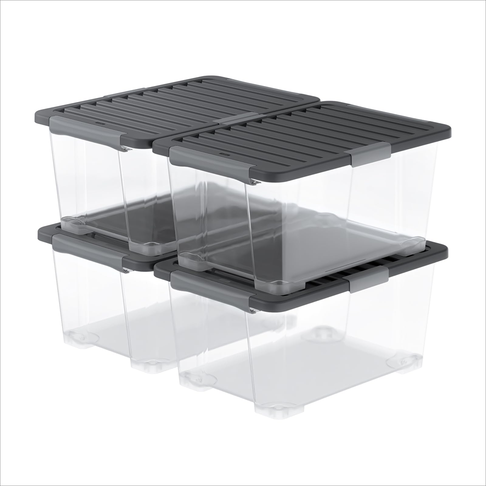 Rotho Core Pro 4er-Set Aufbewahrungsbox mit Deckel 44 L stapelbar Anthrazit