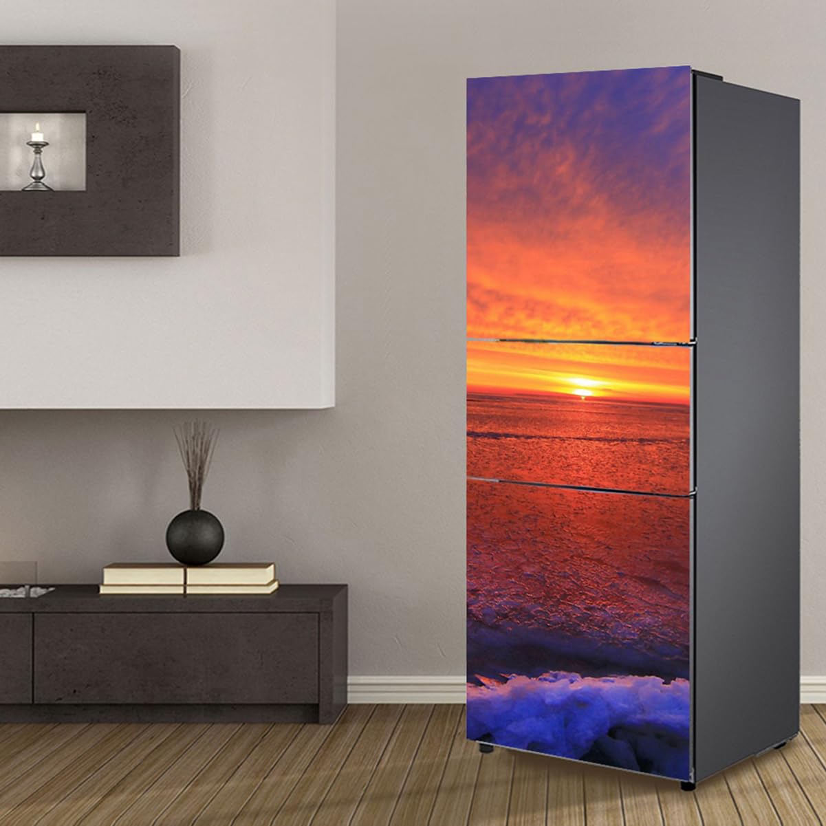 Targawerelax Fridge wraps kitchen fridge stickers cover full doors, fridge sticker full covering door fridge covers decor, freezer skins wall stickers for kitchen decal, Romantic sunset sea view