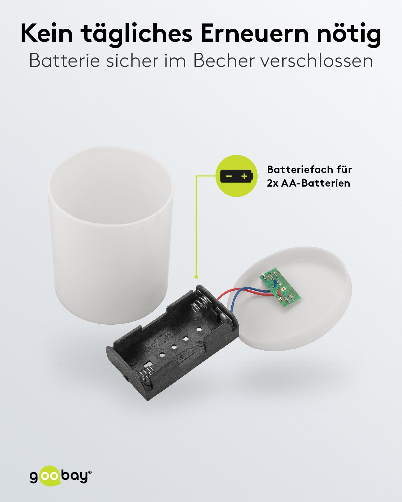 goobay 64604 znicz LED z baterią/świece nagrobne LED do użytku na zewnątrz/cmentarza/światła nagrobne/światło wieczne/lampa nagrobna/biała/zasilanie bateryjne 2 x AA Mignon (nie wchodzą w