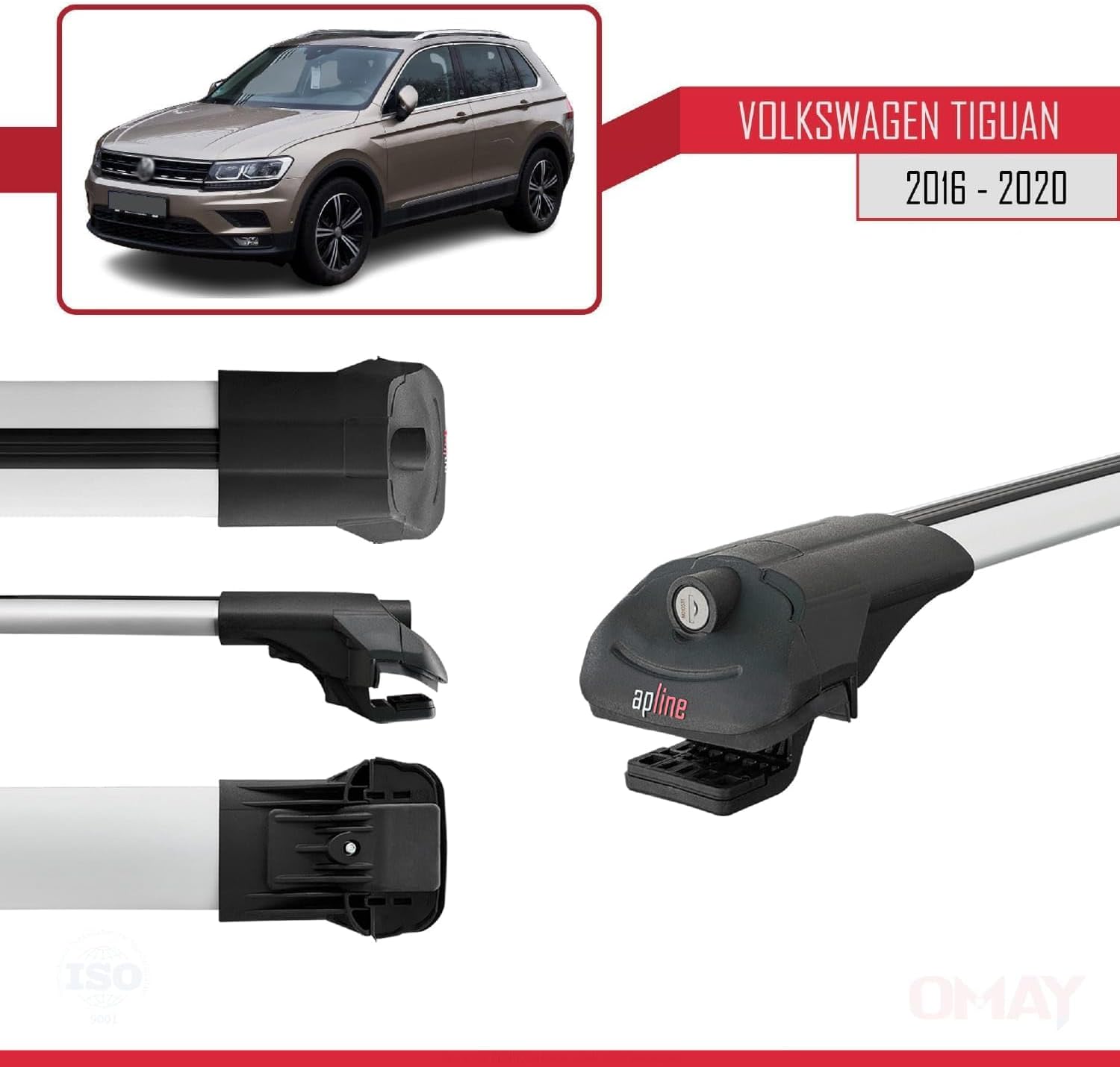 RE&AR Tuning Roof Rack Rack for Volkswagen Tiguan 2016-2019 Aluminium Grey 2-Piece Set