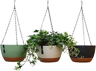 3 Pack Plastic Hanging Planters Set ,8.3 Inch Hanging Flower Plant Pot with Drainage Hole for Indoor Outdoor Plants, Round...
