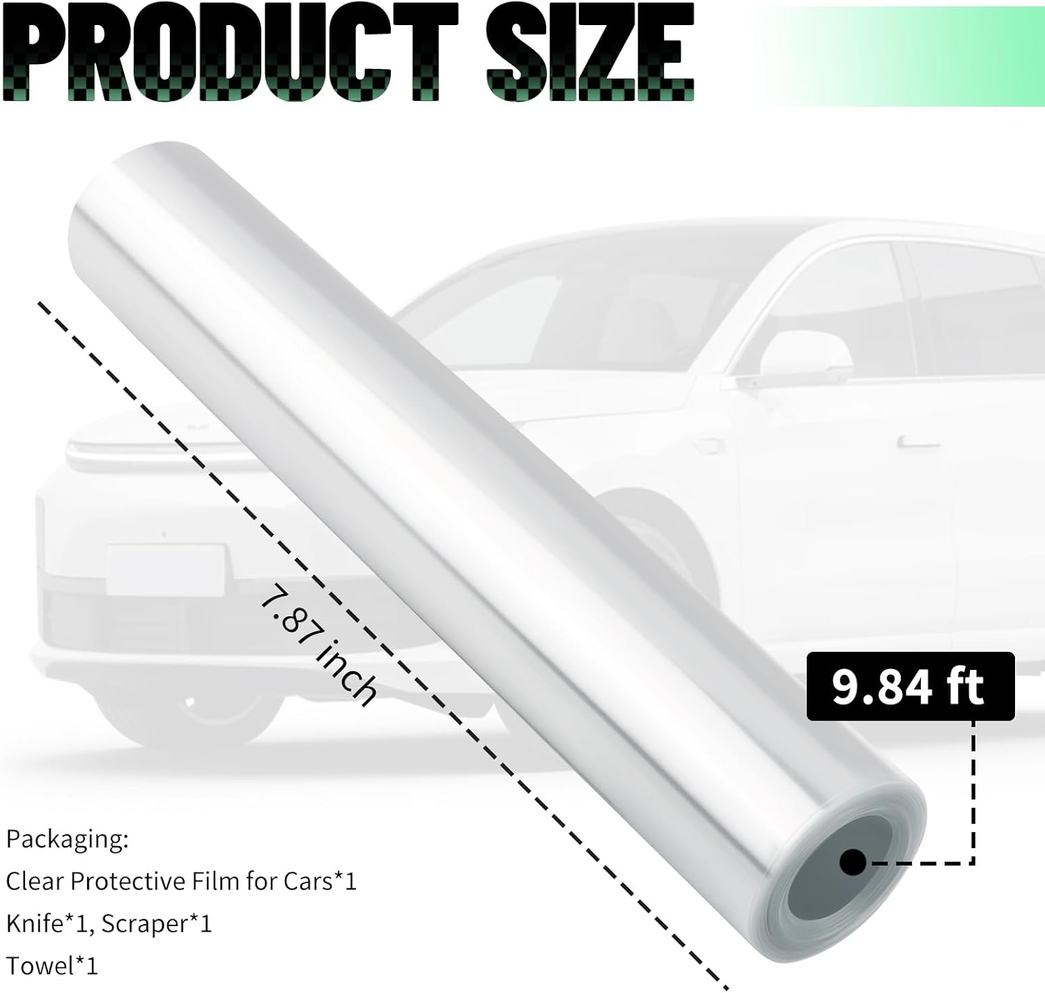 9.84 Ft×7.87 Inch Car Door Protector for Dogs,Cuttable Clear Car Door Edge Guards Avoids Dog Scratches,Dirt,Dust,Universal Clear Protective Film for Cars with Knife,Scraper,Towel