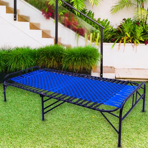 Image of Casa Copenhagen, Portable Single Folding Bed Heavy Duty Metal Cot Khat for Sleeping Bed Space Saving Design Sturdy Synthetic Niwar feet - Aqua Blue & Charcoal Black