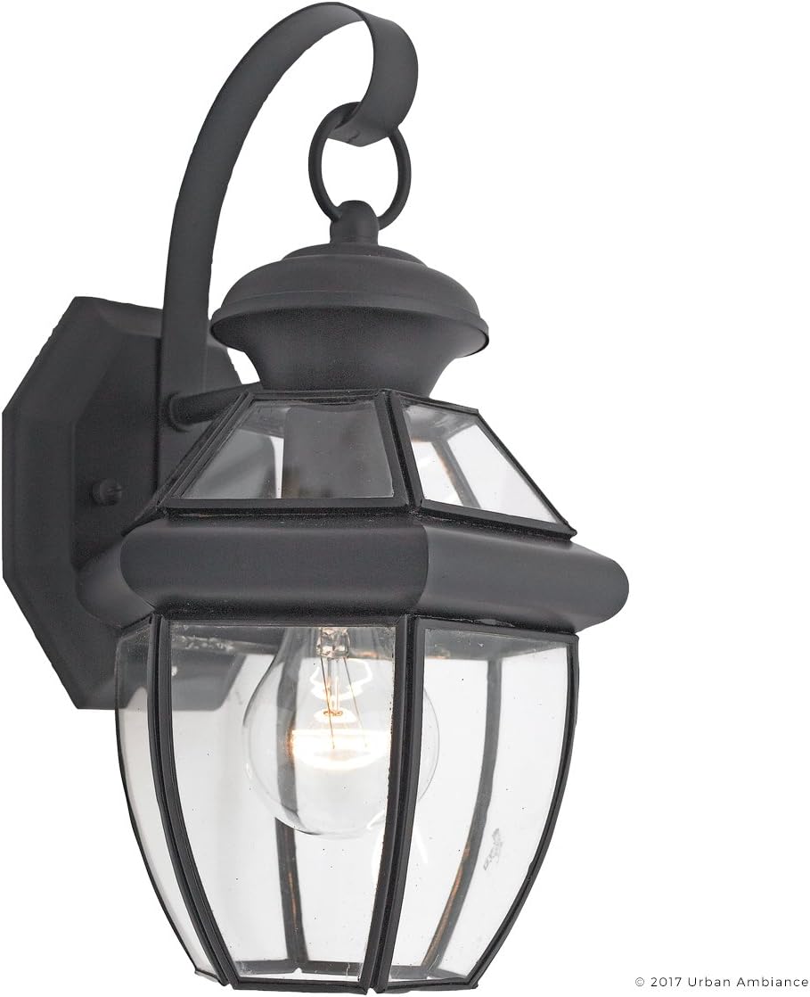 Urban Ambiance Luxury Colonial Outdoor Wall Light, Small Size: 11.5" H x 7" W, with Tudor Style Elements, Versatile Design, High-End Black Silk Finish and Beveled Glass, UQL1140