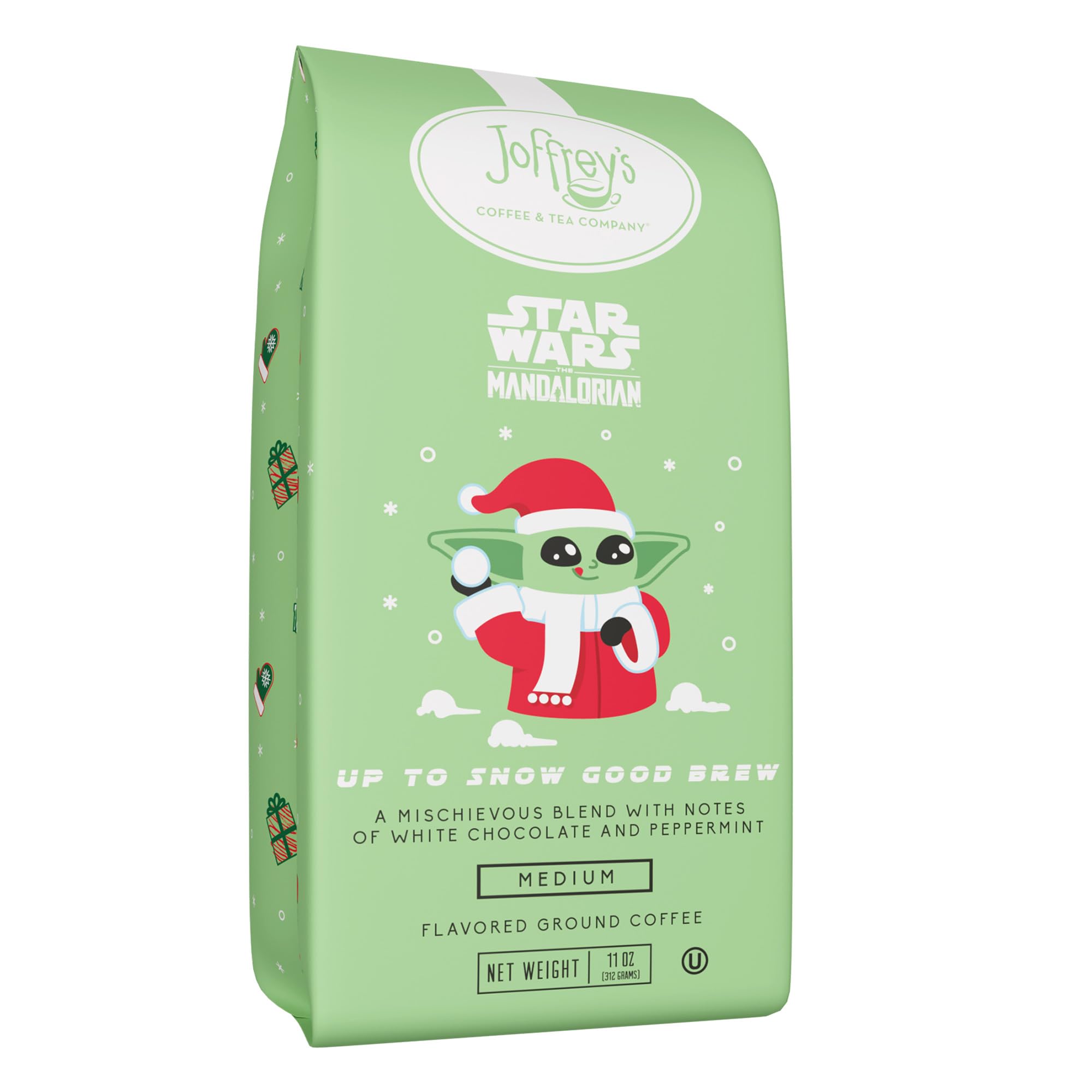 Joffrey's Coffee - Star Wars™ The Mandalorian™ - Up to Snow Good Brew, Disney Specialty Coffee Collection, Flavored Coffee, White Chocolate & Peppermint Flavor Notes, Brew or French Press (Ground, 11oz)