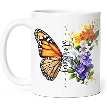 Custom Coffee Mug With Butterfly And Flowers, Personalized Floral Ceramic Cup With Name, Gift For Women And Men, Customized Nature Inspired White Cup, Cute Insect Mug 11oz Or 15oz