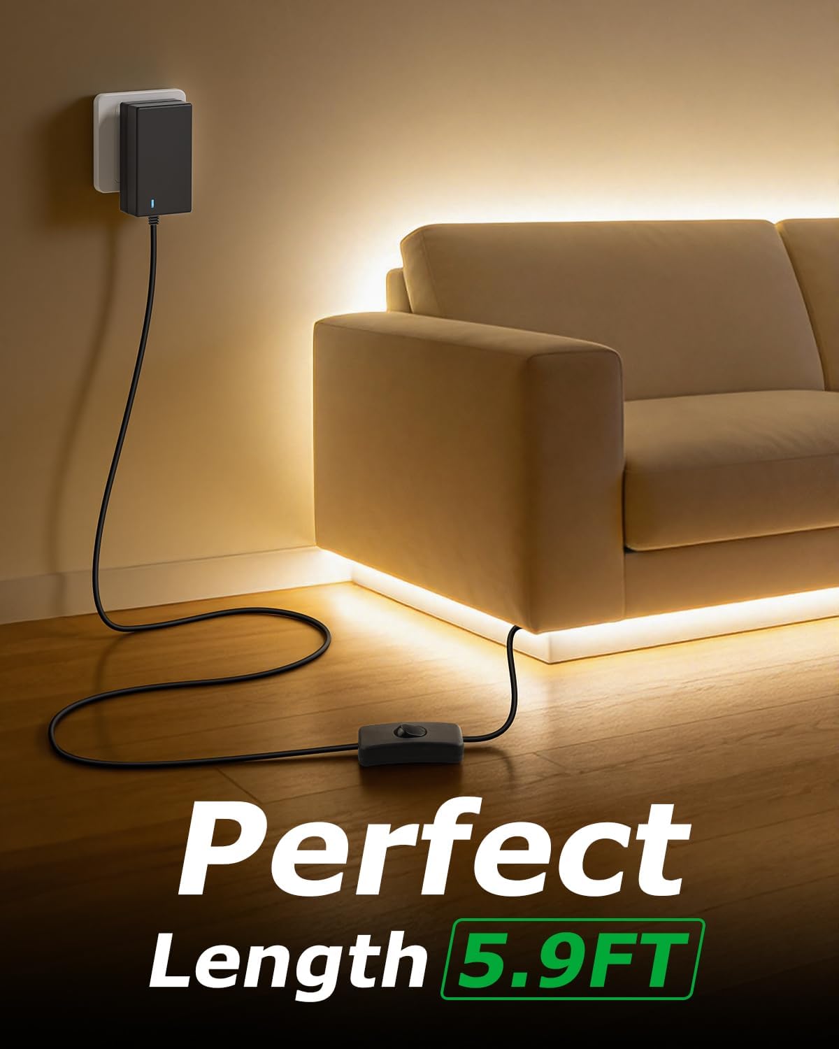 12V Power Supply 3A 36W with On/Off Switch 5.9FT AC/DC Adapter 100-240v 50/60hz to DC 12 Volt Power Cord 3Amp 2.5A 2A 1A 0.5A 5.5x2.5mm Jack for LED Strip Light CCTV Security Camera with 10 Tip