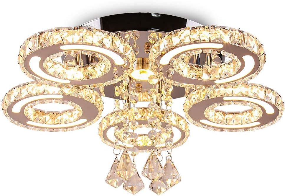 Best Deal Product Finktonglan Acrylic LED Ceiling Light 5 Rings Stainless Steel Crystal Chandelier Flush Mount Pendant Lighting Fixture for Living Room Dining Room Bedroom(Warm White) Black Friday 🔥 Finktonglan Acrylic LED Ceiling Light 5 Rings Stainless Steel Crystal Chandelier Flush Mount Pendant Lighting Fixture for Living Room Dining Room Bedroom(Warm White)