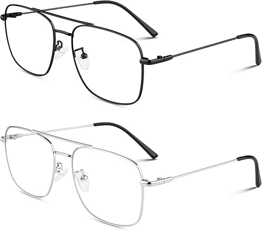 LINVO Fake Glasses Non-Prescription Clear Lens Metal Frame Fashion Eyewear for Women Men