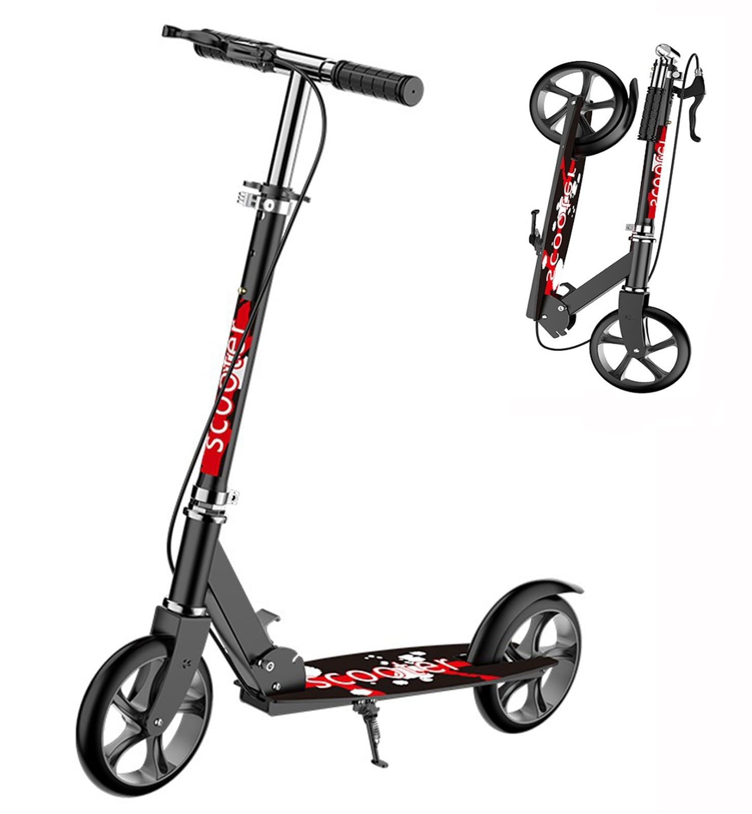 Scooter Plegable FáCil, Rueda De Goma Maciza, Altura Ajustable En 4 Niveles, Pedales Agrandados Y Ensanchados, Capacidad De Carga De 100 Kg, para Adolescentes Y Adultos Black