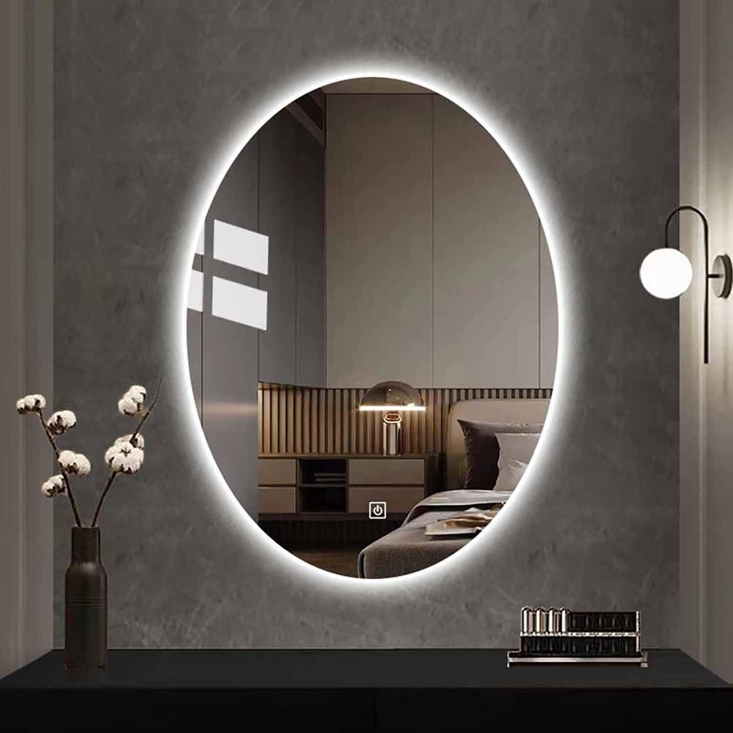FGXHHS Lighted Vanity Mirror for Bathroom 36"x28" Oval Wall Mounted LED with Lights 3 Colors Dimmable Fogless Touch Button Shatter-Proof(Back Light,40"x30")