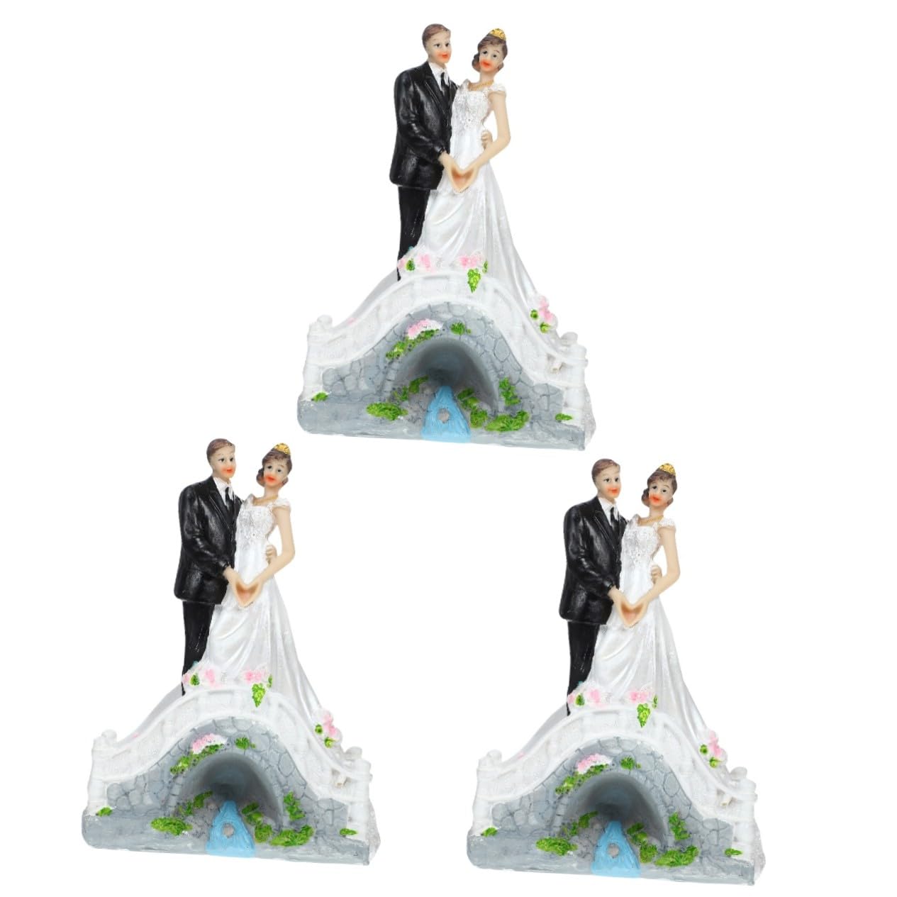 VICASKY 3 Stück Elegante Hochzeitstortendeko Brautpaar Figur Resin Handbemalt Delikate Hochzeit Party Dekoration für Verlobung Brautdusche