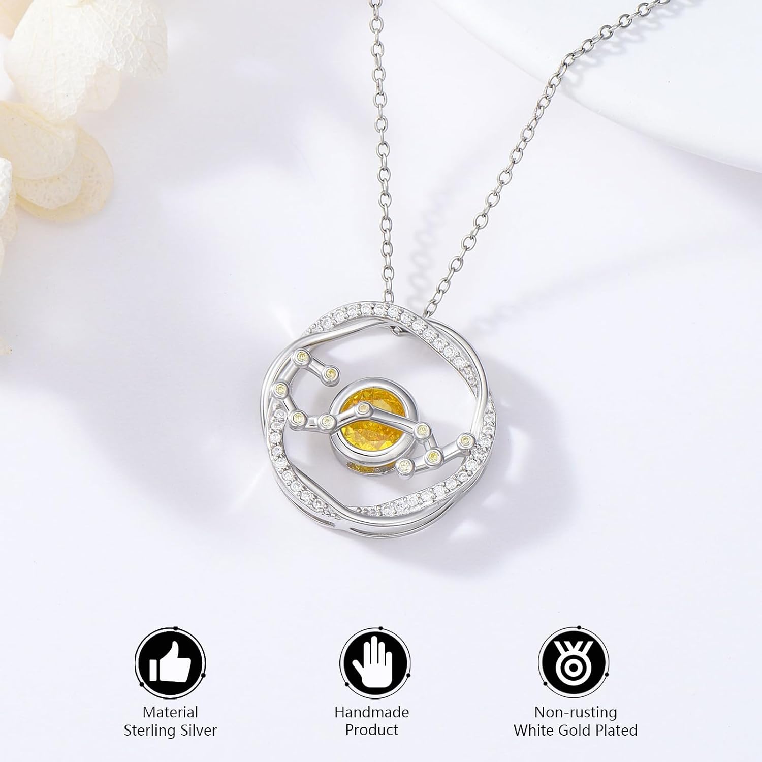 925 Sterling Silver Scorpio Zodiac Necklace with Yellow Gem & Cubic Zirconia - Artistic Twisted Constellation Jewelry, Luxury Gift for Women, Perfect for Christmas Birthday - Image 4
