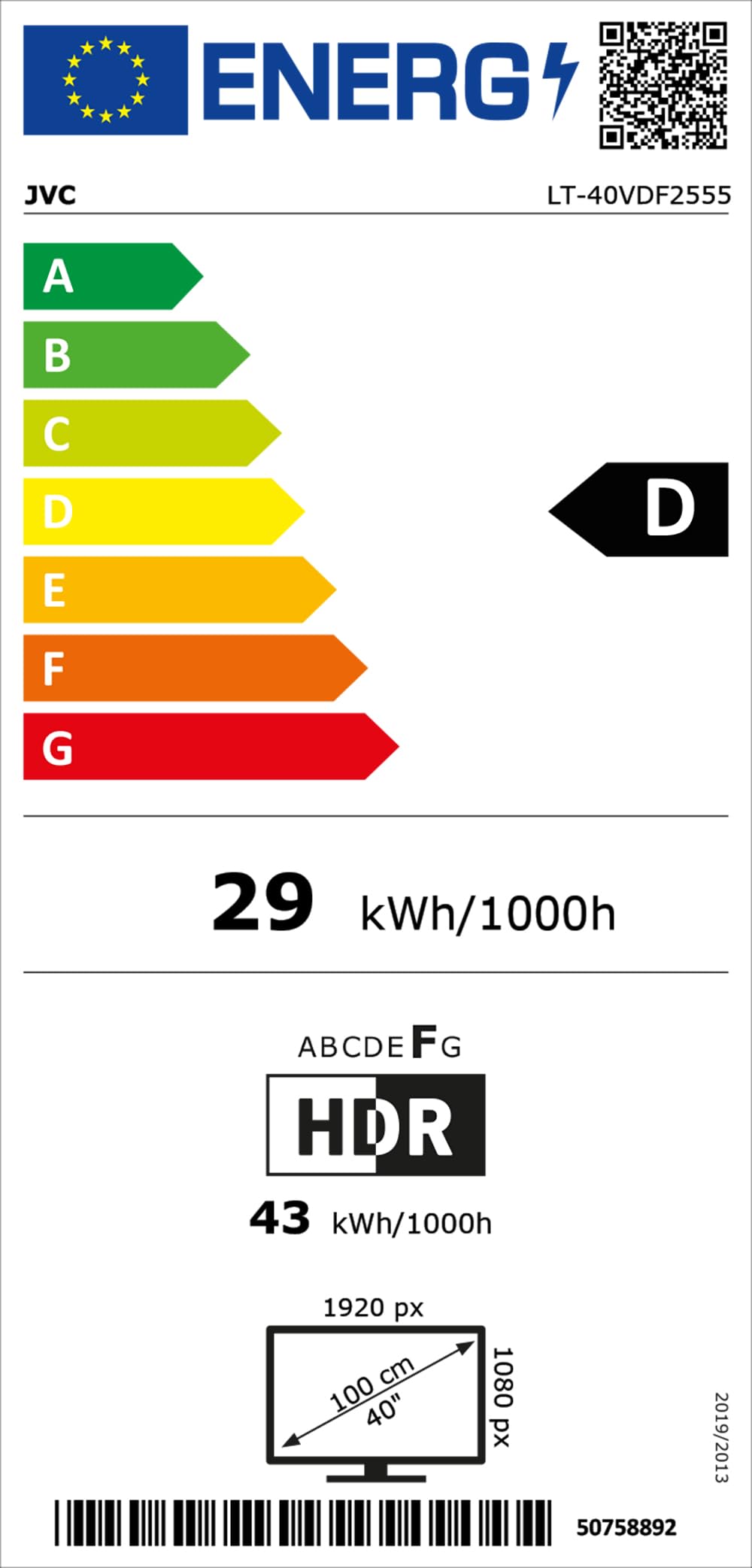 JVC VIDAA LT-40VDF2555 (2026) Smart TV, Full HD HDR, ekran o przekątnej 100 cm i wbudowanym potrójnym tunerem, telewizor LED