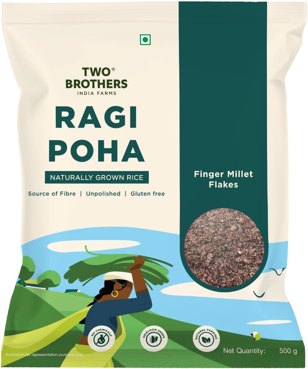 Two Brothers India Farms Ragi Poha 500 g | Supports Sustained Energy | Source of Dietary Fiber