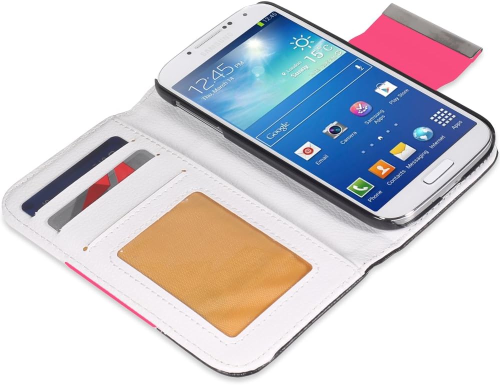 Fosmon CADDY Series Leather Wallet Case for Samsung Galaxy S4 IV / I9500 (White - Pink - Black)