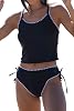 Beachsissi Women's Cute Two Piece Swimsuit White Trim Lace Up Tankini Set