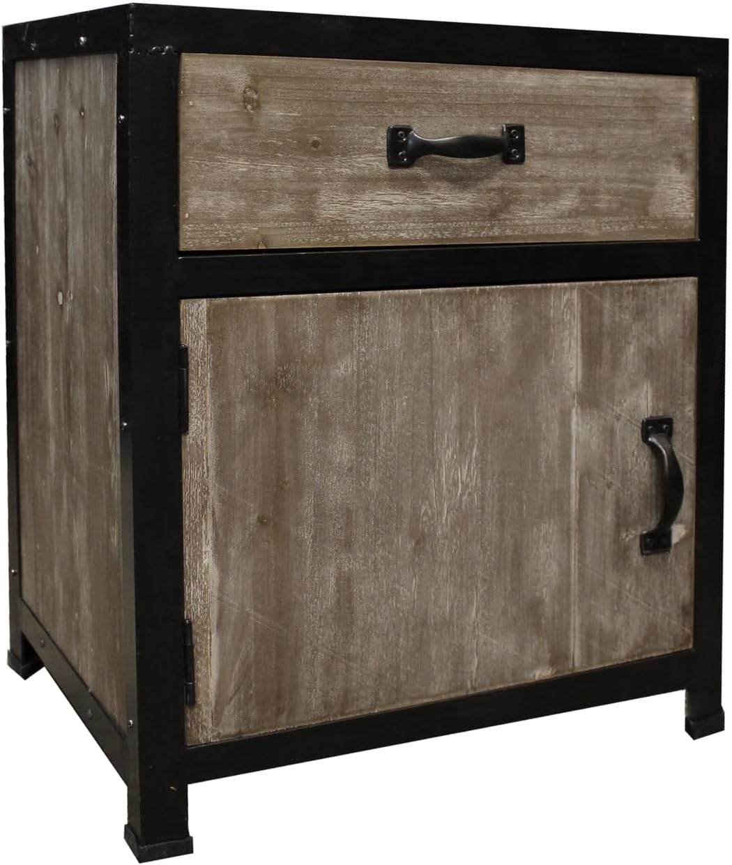 HomeStock Industrial End Table Wood & Metal Frame - Living Room Side Table