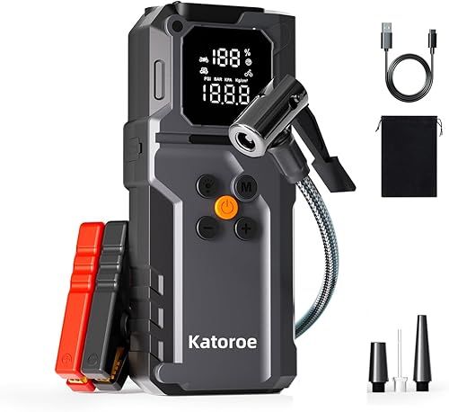 Arrancador con compresor de aire, batería de coche de 5000 A (9.0 L de gas7.0 L diesel), inflador de neumáticos de 150 PSI, batería de automóvil de