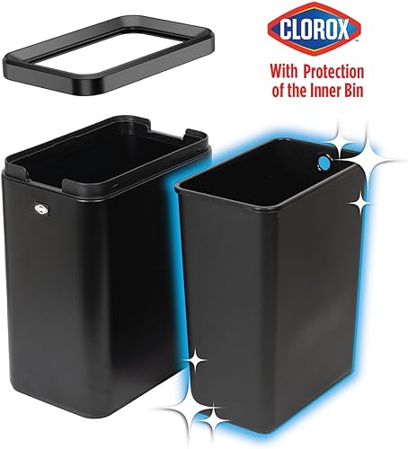 Miniatura 28 de Clorox Cubo de basura delgado y abierto, cesta de basura de metal pequeña de 2.6 galones (10 litros) con cubo extraíble para espacios estrechos