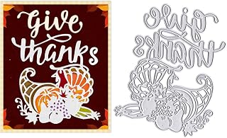 Hying Thanksgiving Harvest Cornucopia Cutting Dies for Card Making, Fall Vegetable Fruit Die Cuts Give Thanks Words Dies Stencils Embossing Template for Craft Scrapbooking DIY Photo Album Decorations