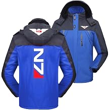 Men Multi-Pockets Ski Jacket for N..7 Detachable Hood Outerwear Contrast Color Parka Full-Lined Print Windbreaker Zippered Ski Suits Comfortable Coats-Blue||M