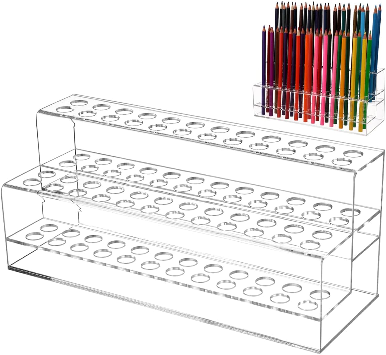 Cabilock 48-Slot Acrylic Pen Display Stand, Clear Desk Organizer