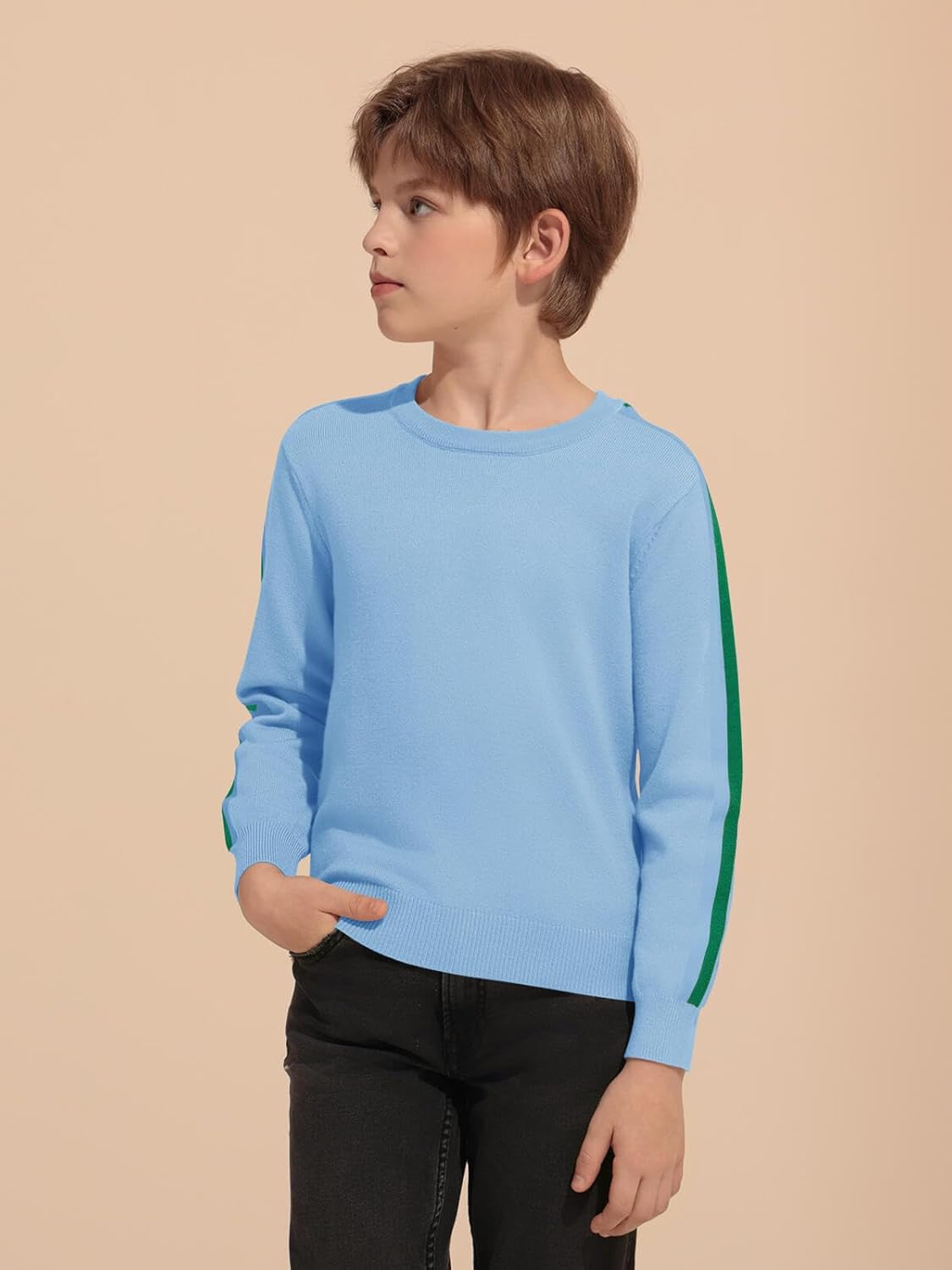 Haloumoning Boys Striped Long Sleeve Sweater Kids Fashion Crewneck Knit Pullover Fall Clothes 5-14Y - Image 3