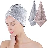 DIAOCARE Haarturban, 2 Stück Turban Handtuch mit Knopf Bambus Kohlefaser Handtuch Haare Turban für Alle Haartypen