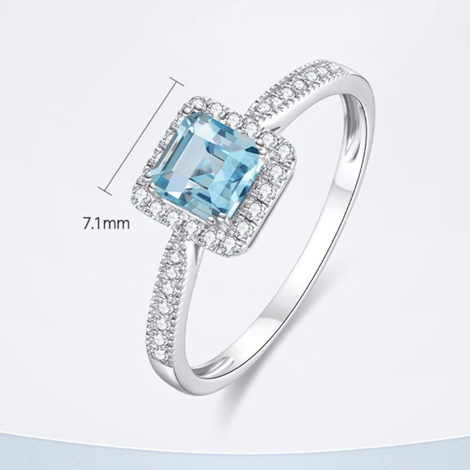 Obrączki ślubne dla kobiet 750 9K / 14K / 18K / 18K, akwamaryn kwadratowy 0,6 ct i 0,16-karatowy diament, pierścionki ślubne damskie jasnosrebrny niebieski