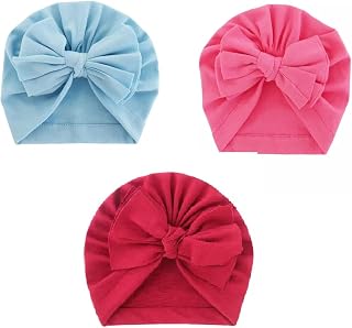 Blue red Pink Turban Bow Cap for Baby Girl & Baby boy - Baby Cap Perfect for Photoshoot dayout Hospital Cap for Age 3 to 3... Price In India