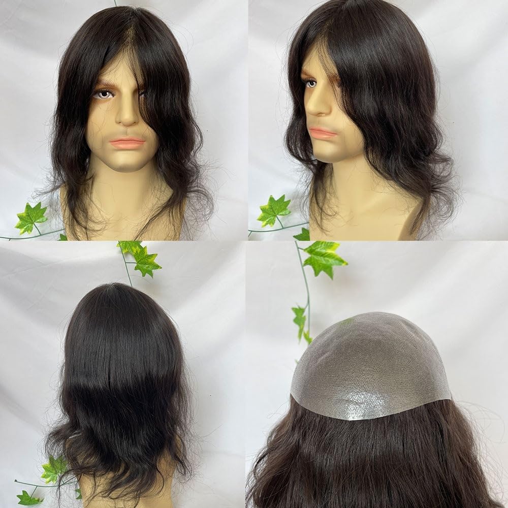 Peruka męska Peruka męska 12" 0,06-0,08 mm Cienka skóra PU peruka z długich ludzkich włosów System wymiany Peruka dla mężczyzn