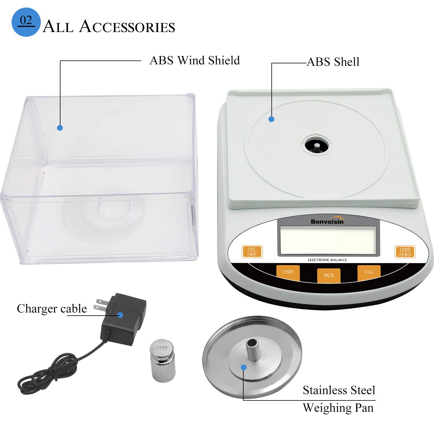 Bonvoisin Balanza de Precisión 0.01g Báscula Científica para Lab con Función de Conteo/Tara, para Uso de Lab Escuela Joyería Oro Cocina Certificado CE, con Parabrisas (3000g, 0.01g)