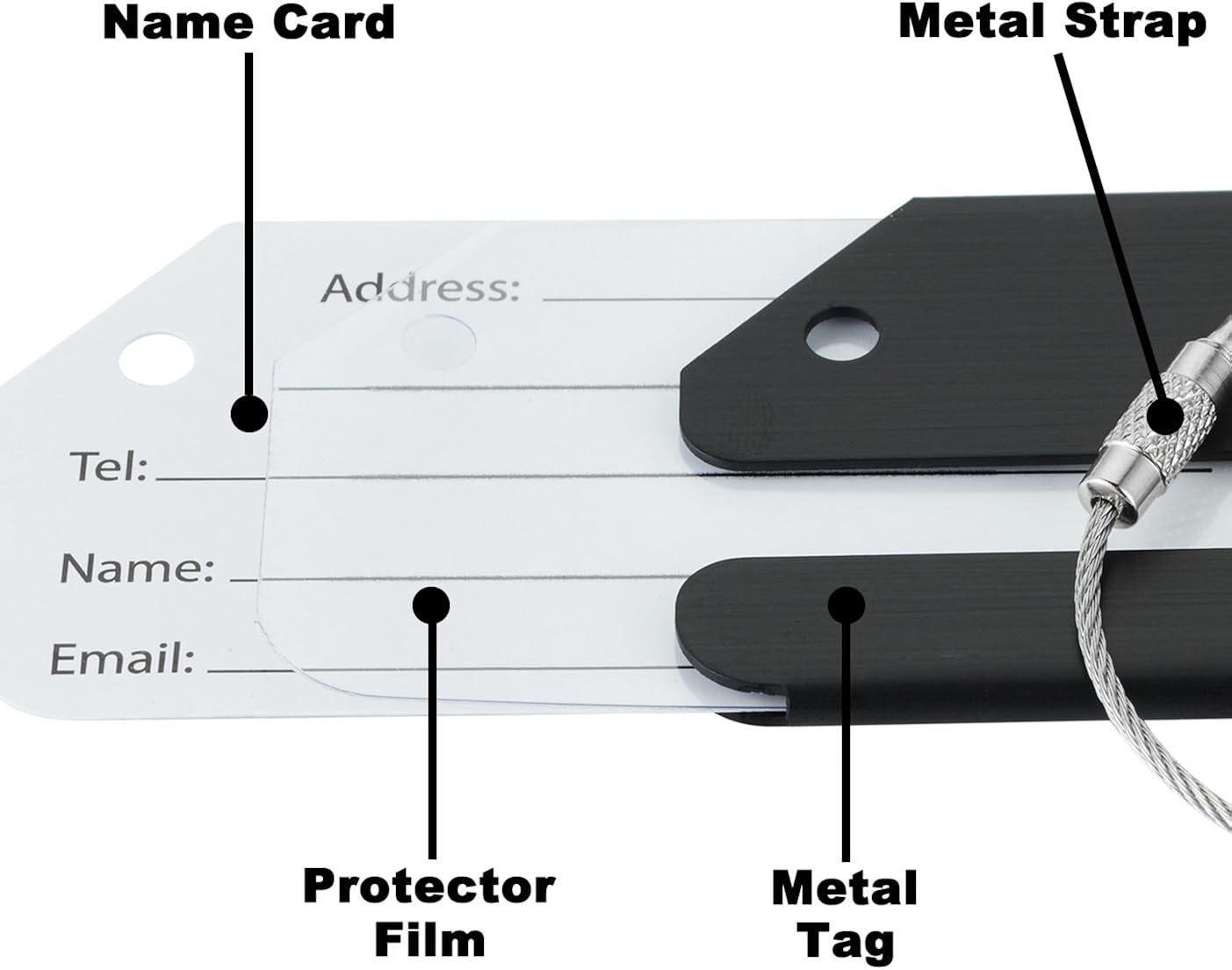  | Travelambo Luggage Tags & Bag Tags Stainless Steel Aluminum(Black) | Luggage Tags