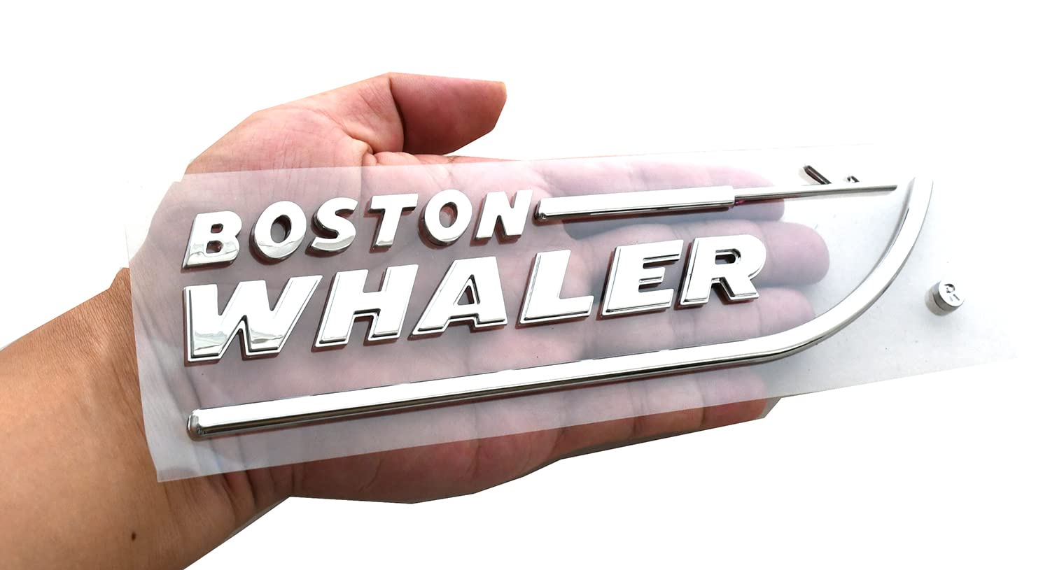 1pc Boston Whaler Emblem 3D Badge Nameplate Letter Size 8-3/4" X 2" Peel and Stick (Chrome)