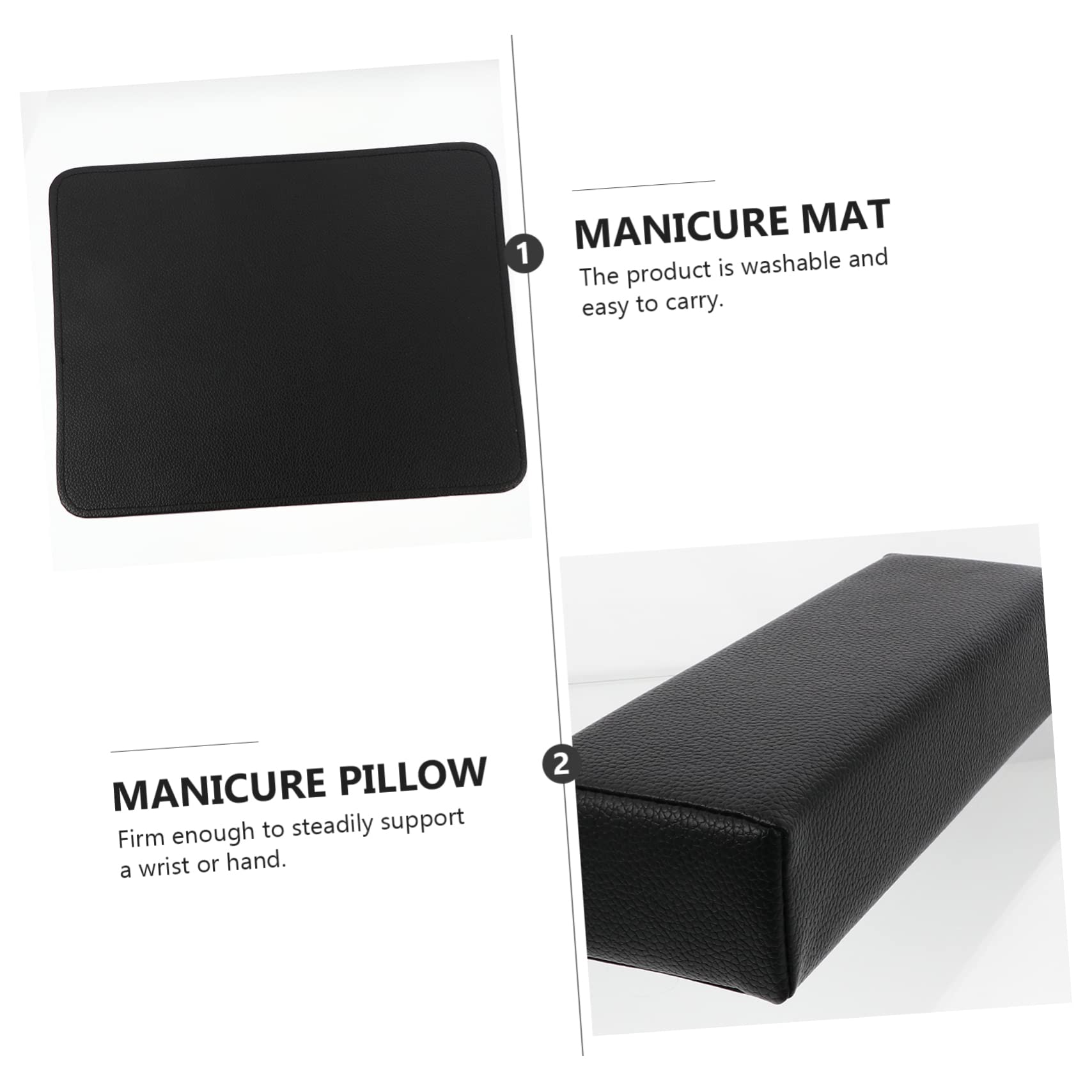 Cuscino Poggiamani per Nail Art 2 Pezzi in Pelle Pu Nero | Superficie Lavabile, Supporto Stabile per Manicure, Formato Rettangolare Compatto