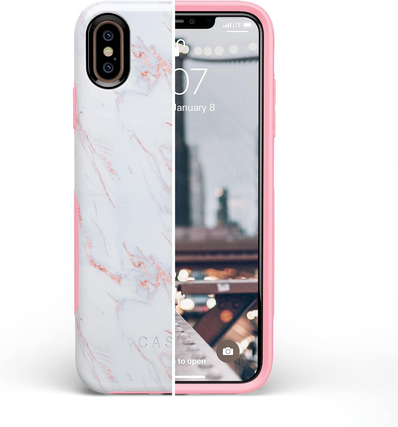 Casely iPhone Xs Max Case | Subtle Blush | White and Pink Marble | Bold Protective Design