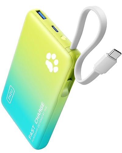 INIU Portable Charger, 45W PD Fast Charging Slim Power Bank, 10000mAh Built-in USB C Cable Battery Pack, Travel Camping Essentials Powerbank for iPhone 17 16 15 14 13 Air Pro Max, Samsung S25 S24 etc