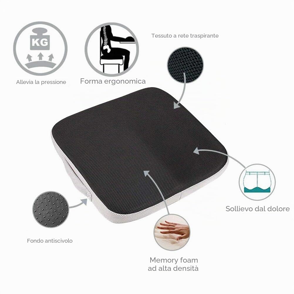 Lawei Cuscino per Sedia in Memory Foam, Grande, con Maniglia per Il Trasporto, Perfetto per Sedia da Ufficio e Sedia a rotelle